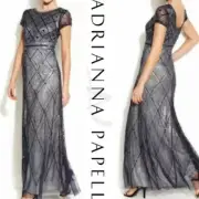 ADRIANNA PAPELL BLACK DIAMOND MESH GOWN NEW WITH TAG