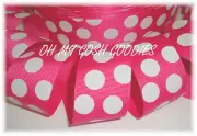 25 YARD SALE 1.5 SHOCKING PINK WHITE CLASSIC JUMBO DOTS EASTER GROSGRAIN RIBBON