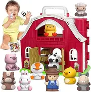 KMUYSL Big Red Barn Farm Animal Playset for 1,2,3 Year Old, Learning Toys Sensory & Cognitive Development Montessori Toys, Christmas Birthday Easter Toys for Baby Toddler Boys Girls Age 12-18 Months