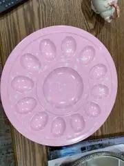 Pink Melamine Deviled Egg Serving Plate Tray Dish 12" Diameter