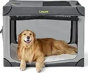 Lesure Soft Collapsible Dog Crate - 42 Inch Portable Travel Crate for Extra Large Dogs Indoor & Outdoor, 4-Door Foldable Pet Kennel with Durable Mesh Windows, Grey