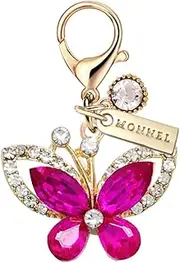 [Monnel] MC594 Little Crystal Butterfly Lobster Clasp 3D Charm for Women with Velvet Bag (Hot Pink,1 Piece)
