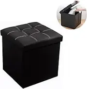 Faux Leather Small Square Foot Rest Stools, Foot Stool with Storage, Memory Foam for Space Saving, Folding Storage Ottoman Footrest Stool for Faux Leather Ottoman Chest,Toy Box Chest,38X38X38cm, Black