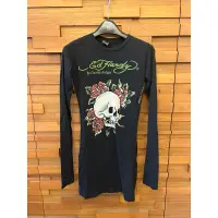 在飛比找蝦皮購物優惠-Ed Hardy 黑色骷髏頭長袖長版T-Shirt T恤棉質