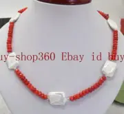 New 2x4mm Faceted Orange Jade15x20mm White Baroque Pearl Fashion Necklace 18''