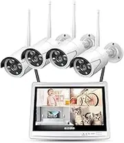 Wireless Security Camera System with 12in LCD Monitor,Home Business 4CH 1080P NVR Kit,IP66 Waterproof Bullet IP Cameras,Night Vision,Motion Alert (Size : Standard Kit)