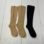 Athbavib 3 Pairs Beige & Black Zipper Compression Socks Women's Size XXL NEW