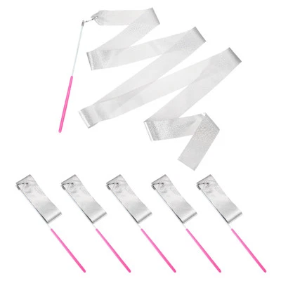 Dance Ribbons 6Pcs 78.7 Inch Gymnastics Streamers for Gifts Dancing Bling Silver