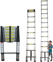 Climb Telescoping Ladder for 8m/ 7m/ 6m/ 5m/ 4m/ 3m/ 2m Rooftops, Aluminium Extension Ladder with Extra Wide Step, 330lbs Max Capacity WZSS