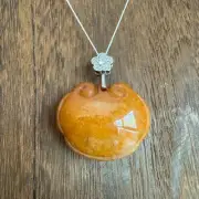 Natural Amber-Colored Aventurine Pendant with 925 Silver Flower Bail