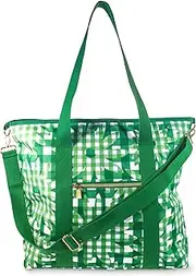 [Kate Spade New York] Large Capacity Insulated Cooler Tote Bag, Soft Sided Portable Beach Cooler for Women with Shoulder Strap and Top Straps, Daisy Gingham, Green, Large, Classic