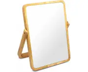 Rectangle Standing Vanity Makeup Mirror Cosmetic Mirror Table Mirror with Wood Frame and Stand Mirror for Hanging