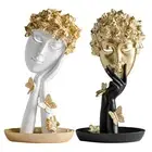 Thinker Statue Decor Blonde Hair Abstract Face Sculpture Resin Thinker Figurines