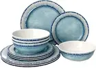 Light Blue Melamine Dinnerware Set, 12 Pcs, Unbreakable & Dishwasher Safe