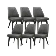 Shelby Set of 6 Dining Chair Genuine Leather Solid Rubber Wood Frame - Dark Grey