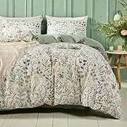 mixinni Sage Green Duvet Cover Set King-Exquisite Floral King Size Comforter Set for All Seasons, 3 Pieces, 1 Wildflower Plants Duvet Cover (104"x90") and 2 Pillow Cases (20"x36"), Sage Green