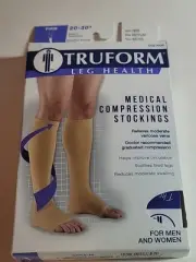 Truform Compression Garment Stockings Firm 20-30 Open Toe Below Knee Med Beige