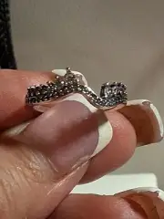 Pandora Authentic Brand New Sterling Silver Pave Asymmetric Wave Ring Size 8