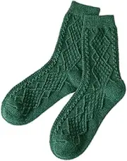 [changyexi] thick ankle socks for women, winter cotton warm socks, Retro striped, Green, One Size