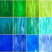 12 Sheets Blue+Green Stained Glass Sheets Variety Pack, 6 x 4 inch Stained Glass Kit Supplies for Mosaic Glass Projects