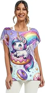 [Joisal] Cute Doodle Business Casual Tops for Women Boat Neck Bikini Cover Up, Pullover Women