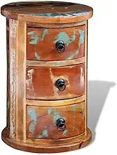 Antique-Style Reclaimed Solid Wood Cabinet with 3 Drawers, Handmade Storage Organizer with Iron Knobs & Ring-Pulls, Multi-Colored Cabinet for Home, Office, or Closet – Durable 30 x 30 x 45 cm