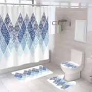 4 Pcs Shower Curtain Set Bath Mat U Shape and Toilet Lid Cover Mat with 12 Hooks 71" x 71"-A1