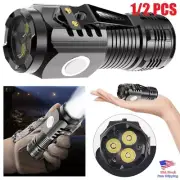 1/2PCS Super Bright LED Mini Tactical Flashlight USB Rechargeable 5 Modes Light