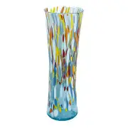 Murano Glass Vase Light Blue Red Yellow Orange Handmade Millefiori 18cm High