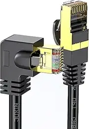 Right Angle Cat 8 Ethernet Cable, Faster Than Cat6 /Cat7 Cables, tunghey High Speed 26AWG Internet Cord, Shielded Direct Burial RJ45 Network Cable,Weatherproof&UV Resistant (Right Angle 1m)