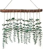 Artificial Eucalyptus Greenery Hanging Wall Decor Fake Vines with Wooden Stick Farmhouse Rustic Boho Wall Decor for Bedroom Living Room Entryway Bathroom Décor