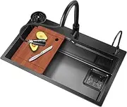 Multifunctional Kitchensink, 15x10 Inch Stainless Steel Bar Prep Sink Mini Trumpet Rectangular with Golden Drain Strainer Undermount Drop-in(Black/Grey)