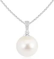 [Angara] Solitaire Freshwater Cultured Pearl Pendant Necklace with Diamonds in Sterling Silver/14ct Solid Gold for Women | June Birthstone Jewellery for Her