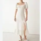 NWT House of Harlow 1960 Boho White Puff Sleeve Linen Maxi Peasant Dress Large