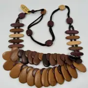 Wood Beaded Belt Boho Statement Bib Necklace Exotic Woods Costa Rica