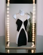 Fashion Nova "Talk of the Town" Mini Dress S Black Bodycon Cut Out Back Zip NWT