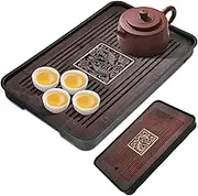 Tea Tray 14.2x9.5 Detachable Bamboo Chinese Gongfu Tea Tray with Water Storage Drainage for Kung Fu Teapot Set, Friends Relatives-