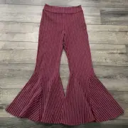 NWT Free People Mari Ponte Flare Pants Side Zip Winterberry Maroon Stripe 4 New