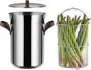 Alessi edo PU309, Asparagus Steamer with Basket and lid in 18/10 Stainless Steel. Handles in 18/10 Stainless Steel with PVD Coating, Brown. Magnetic Steel Bottom Suitable for Induction Cooking.