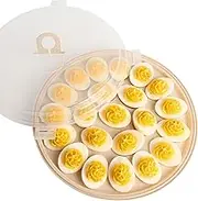 Shindel Deviled Egg Platter, Round Deviled Egg Tray Brown Deviled Egg Carrier with Lid 22 Egg Slots for Home Kitchen Supplies