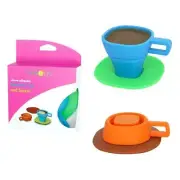 2pc Tea Cup / Coffee Espresso Mug with Saucer, Collapsible Silicone