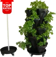Large 5 Tier Vertical Stacking Planter Garden Heavy Duty Trolley Wheels Black