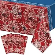 3 Pcs Spider Birthday Party Tablecloth 54 x 108 inch Plastic Table Cloth Disposable Red and Blue Tablecloth Rectangle Table Cover for Spider Birthday Party Decorations Halloween Supplies