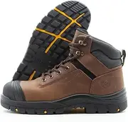 [ANTENG] Men's Work Boots, Crazy Horse Leather, Steel Toes Mens Work Shoes, Non Slip Lace Up Protective Shoes, 6 Inch, Anti-Smashing,Anti-Fatigue (AT508, Brown)