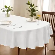 AEHISDHIE White Textured Tablecloth, Oval Table Cloth 52 x 70 Inches for Dining Rooms and Gatherings