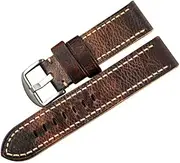MVBVTKTAER Hand-Folded Cowhide Strap 26MM Men's Color-Changing Brown Vintage Wind Raw Leather Strap Fit for PAM111 Watch Strap(B Silver Buckle,24mm)