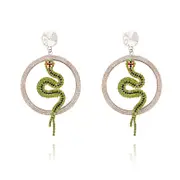Culturesse Livi 11mm Wild Heart Snake Earrings Fashion For Pierced Ears Green