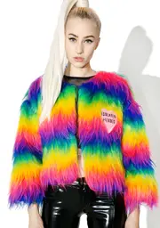 [Isolated Heroes] Rainbow Faux Fur Mini Coat
