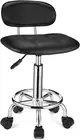 HMTOT Square Rolling Stool with Backrest - Height Adjustable Swivel Chair w/ Whe