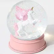 Unicorn Snow Globes for Girls, 100MM Pink Glitter Glass Snowglobe, Christmas Birthday Gifts for Friends, Wife(Pink)